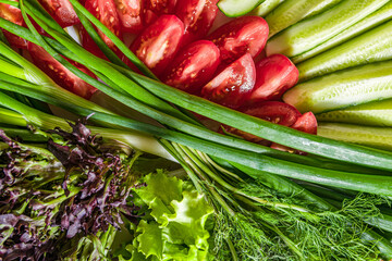 organic food concept background with bunch of fresh juicy vegetables.