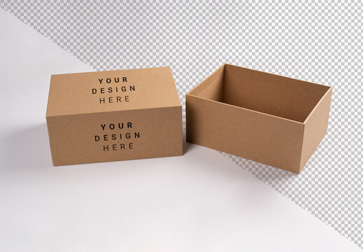 Cardboard Package Brown Box with Editable Top Lid on Customizable Background
