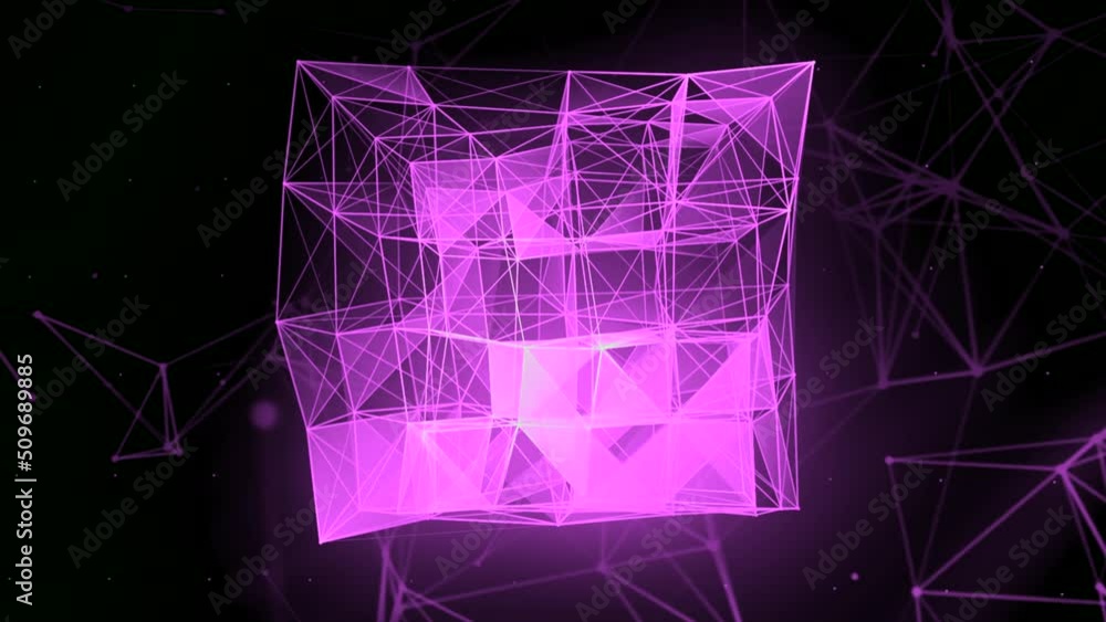Poster digital plexus of glowing lines and dots of neon purple color. motion. network or connection concept