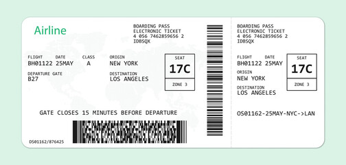 Realistic airline boarding pass. Boarding pass template. - obrazy, fototapety, plakaty
