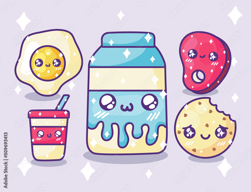 Sticker icons kawaii food