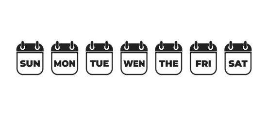 Calender , days of the week. Set every day a week . Vector icon. Flat, red and white calendar, icon set for the week. 10 eps - obrazy, fototapety, plakaty