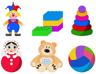 Set of toys. Illustracion. Vector. Toys for baby, toddler, children. Cartoon