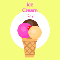Ice cream day world  in a cup, vector art illustration.