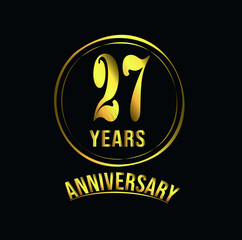 27 years anniversary celebration design with Golden elegant vector illustration, for celebration, banners and party invitations.