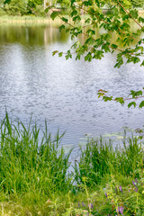 Perfect lake in the summer season with cloudy sky