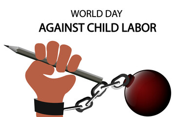 World day against child labor hand in chains, vector art illustration.