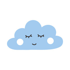 Cute baby smiling blue cloud in boho hand drawn style