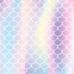 Gradient mermaid background with holographic scales.