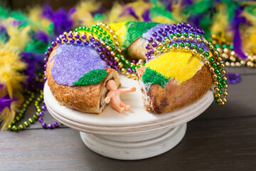 King Cake on a Wood Stand