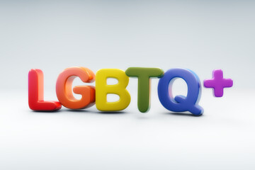 3D rendering of LGBTQ  acronym created with fun bubbly letters in rainbow color sequence