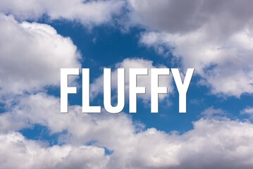 Fototapeta premium FLUFFY - word on the background of the sky with clouds.