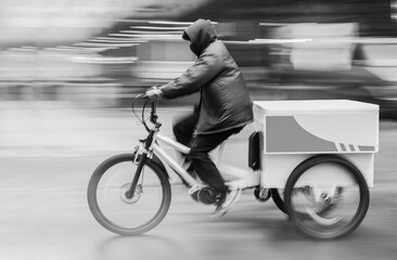 Fototapeta na wymiar Courier delivering an order on a bicycle