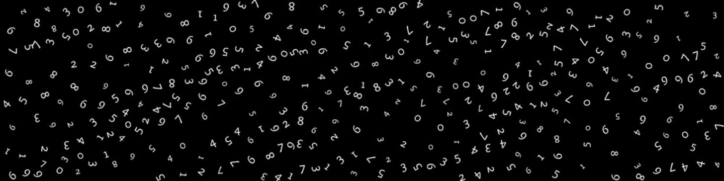 Falling numbers, big data concept. Binary white random flying digits. Fancy futuristic banner on black background. Digital vector illustration with falling numbers.