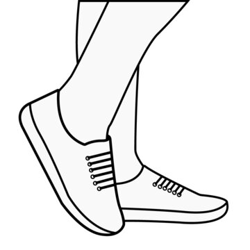Vector schematic drawing, feet in sneakers, sports shoes.