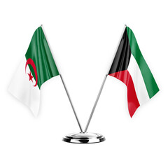 Two table flags isolated on white background 3d illustration, algeria and kuwait