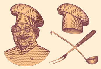 Portrait of a cook. Editable hand drawn illustration. Vector vintage engraving. 8 EPS
