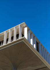 Building Corner View with Blue Sky Above.
