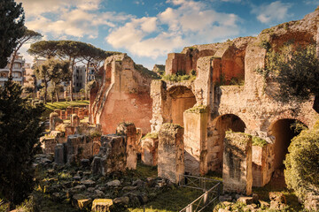 View of the ruins of the Flavian Amphiteater of Pozzuoli, Naples, Italy - obrazy, fototapety, plakaty