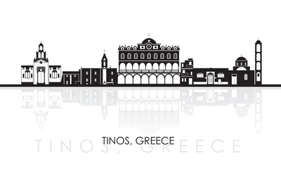 Obraz premium Silhouette Skyline panorama of Tinos, Cyclades Islands, Greece - vector illustration