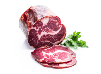 Dried pork neck isolated on white