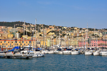 Fototapeta na wymiar panorama of the port and city of genoa italy