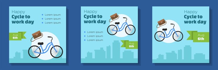 Bike to work day social media post, banner set, official cycle to office celebration advertisement concept, sustainable transport marketing square ad, abstract print, isolated on background - obrazy, fototapety, plakaty