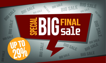 29% discount. Big sale banner template design in red