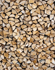 Closeup of a big stack of chopped wood