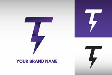 Logo Letter T Initial monogram Electric Power thunder Lightning Style Design Vector in Gradient and monochrome color