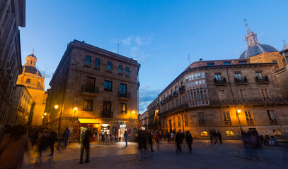 Fototapeta na wymiar Illuminated Plaza de Anaya at dusk. Castile and Leon, Spain.