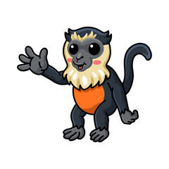 Cute little diana monkey cartoon waving hand