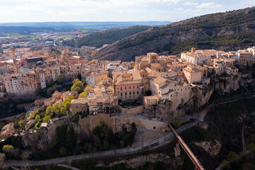 Obraz premium Aerial photo of Cuenca with view of medieval buildings. Castilla-La Mancha, Spain.
