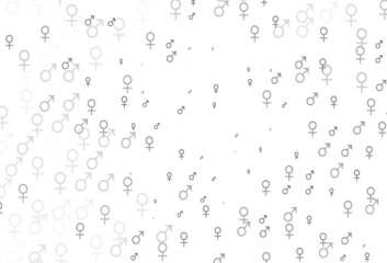 Light silver, gray vector background with gender symbols.
