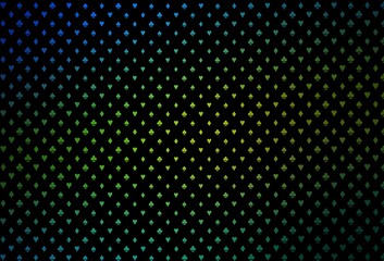 Dark blue, yellow vector cover with symbols of gamble.