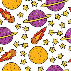 Cartoon doodle planet seamless pattern design