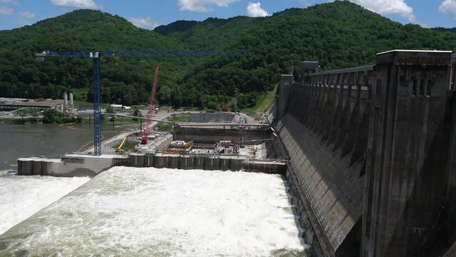 Bluestone Dam spans the New River, forming Bluestone Lake, during re construction 