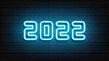 Happy New Year neon design. 2022 neon text. Neon 2022 new year sign. Vector Illustration.