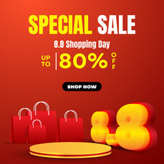 Fototapeta premium 8.8 sale banner social media post template design. business vector illustration