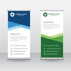 Roll Up Banner Background Vector Template with Abstract Geometric Design