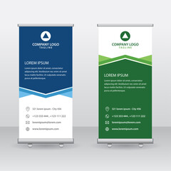 Roll Up Banner Background Vector Template with Abstract Geometric Design