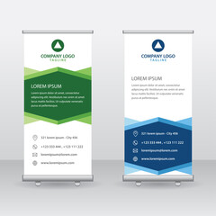 Roll Up Banner Background Vector Template with Abstract Geometric Design