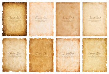 Vector collection set old parchment paper sheet vintage aged or texture isolated on white background - obrazy, fototapety, plakaty