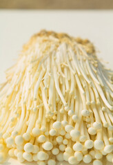 White needle mushrooms are organically grown for sale and exported on farmer's farms as a healthy food, a popular vegetarian food that farmers package for sale in the fresh vegetable market.