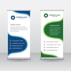 Roll Up Banner Background Vector Template with Abstract Geometric Design