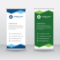 Roll Up Banner Background Vector Template with Abstract Geometric Design