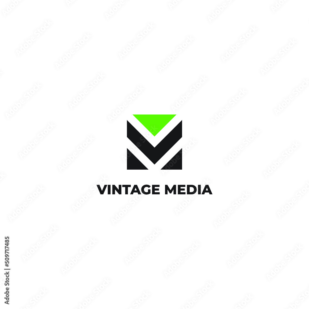 Poster abstract initial letter v and m in black and green color isolated in white background applied for di