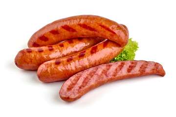 Grilled bavarian sausages, isolated on white background.