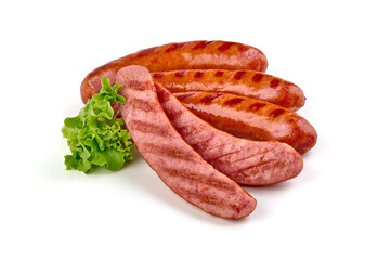 Grilled sausages bbq, isolated on white background.