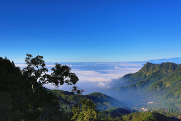 Beautiful mountain landscape with blue sky and clouds in a sunny day